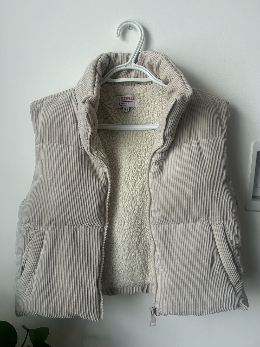 Cream Corduroy Sherpa-Lined Puffer Vest